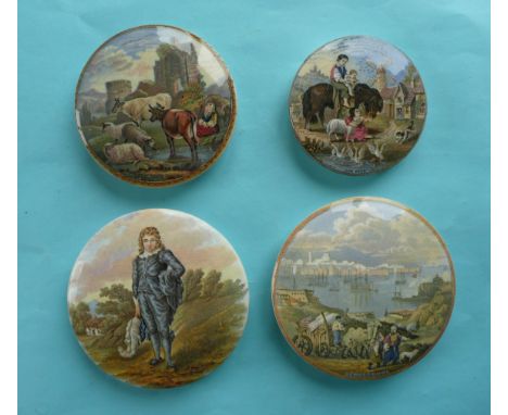 The Blue Boy (174) Sebastopol (209) Cattle and Ruins (315) and Our Pets (242) restored (4) # prattware, potlid(s), pot lid(s)
