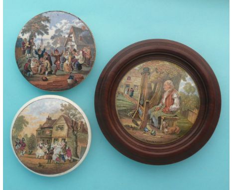 May Day Dancers at the Swan Inn (233) The Village Wedding (240) and Il Penseroso (235) framed (3) # prattware, potlid(s), pot