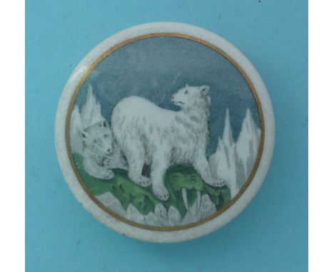 Polar Bears (18) without moon, gold line, 76mm, with base (2) # prattware, potlid(s), pot lid(s), bears grease