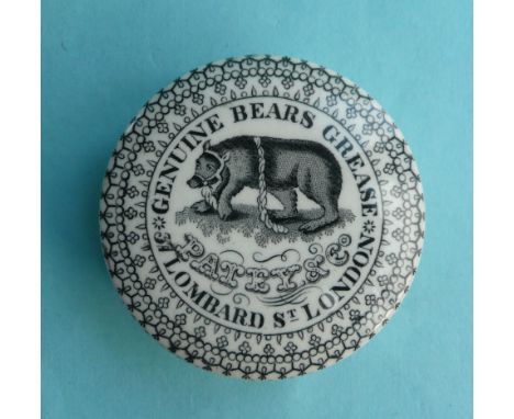 Patey & Co Genuine Bears Grease, 79mm, a good example# prattware, potlid(s), pot lid(s), bears grease