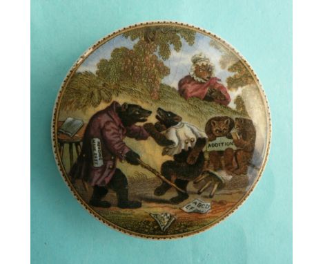 Bears at School (9) 75mm# prattware, potlid(s), pot lid(s), bears grease
