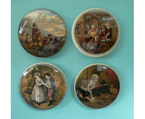 Four pot lids, Pretty Kettle chipped (4) # prattware, potlid(s), pot lid(s)