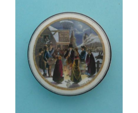 Xmas Eve (238) black lined border, 88mm # prattware, potlid(s), pot lid(s)