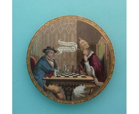 A False Move (251) twin gold lined border slightly rubbed, green flange, 128mm # prattware, potlid(s), pot lid(s)