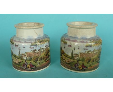 Constantinople (80) two examples, both chipped (2) # prattware, potlid(s), pot lid(s)