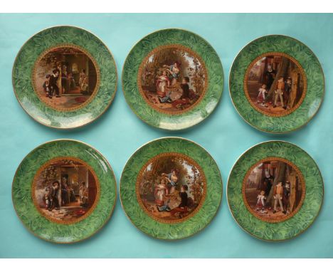 A good set of six malachite plates (6) # prattware, potlid(s), pot lid(s)