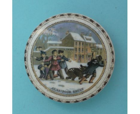 Alas! Poor Bruin (1) brown fancy border, 89mm # prattware, potlid(s), pot lid(s), bears grease