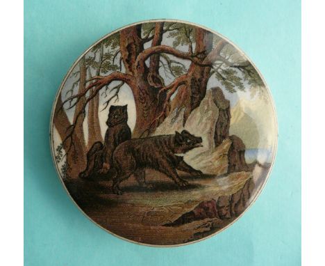 Bears on Rock (10) brown bears. 91mm, with base (2)# prattware, potlid(s), pot lid(s), bears grease