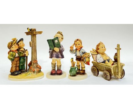 A group of Goebel Hummel figurines comprising 'Cross-roads' (marked verso, 331, h- 17cm), 'The Poet' (397/I), 'The Artist' (3
