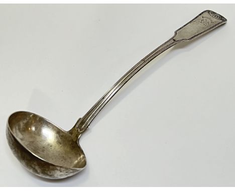 William &amp; Patrick Cunningham of Edinburgh, a George IV (1822) silver soup ladle of fiddle, thread, and shell design, engr