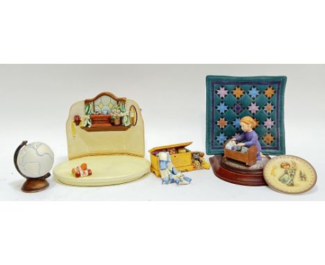 A mixed group of collectible items comprising a Goebel globe, a Goebel Hummel 1971 plate reissue decorated with angel (marked