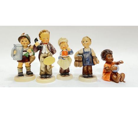 A group of Goebel Hummel figurines comprising 'For Father' (marked verso, 37, h- 15cm), 'Chef/Hello' (last issue, 124/9), 'Ba