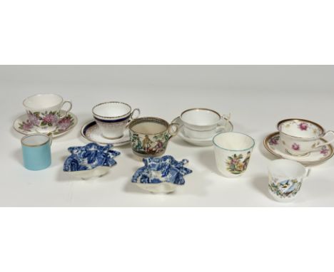 A pair of 1920's Copeland Spode Italian pattern leaf shaped dishes (chip to one), together with a collection of various teacu
