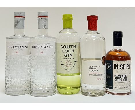A mixed group of spirits comprising two 700cm bottles of The Botanist Islay Dry Gin (46%), a 700ml bottle of South Loch Gin w