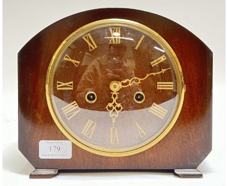 Smith's of Enfield, a dome topped mantle clock with Roman numeral chapter ring (with pendulum and winder, untested)