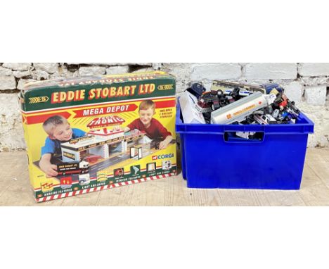 A boxed Corgi Eddie Stobart Mega Depot together with a large quantity of toy/model cars including Hotwheels, Lleno, Matchbox,