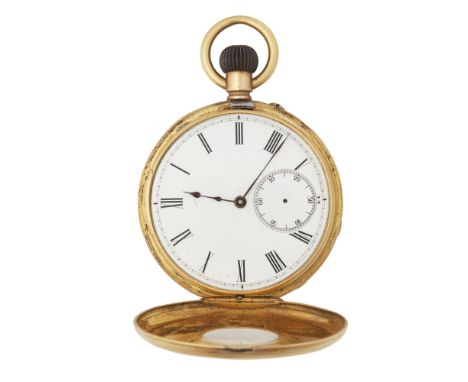 A gentleman's 18ct gold cased pocket watchthe demi hunter case with black Roman numerals to the outer case, inner dial simila