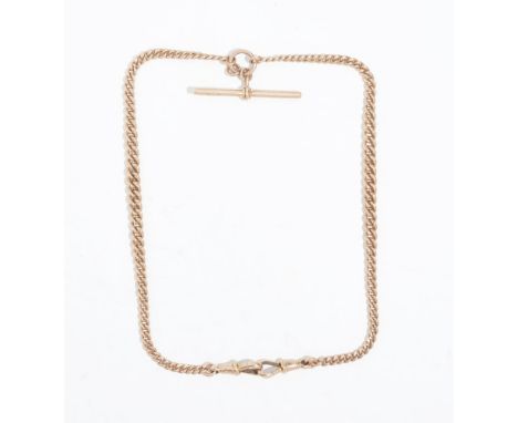 A gentleman's 9ct gold Albertcomposed of graduated curb links, with T-bar suspensionGross weight: 27g