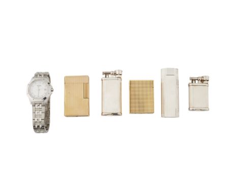 A Must de Cartier lighter, Cartiertogether with two Dunhill lighters, S.J Du Pont lighter and another; together with a Rotary