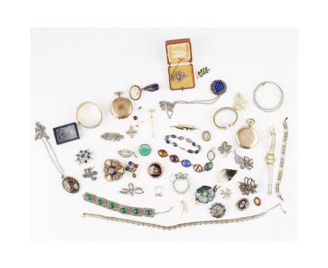 A collection of costume jewellery and wrist watchesto include a 9ct gold lady's levis wrist watch, and another unsigned; two 