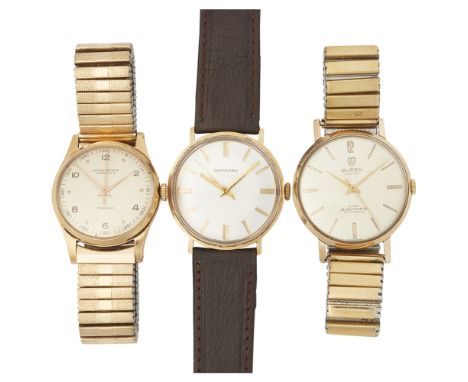 A gentleman's 9ct gold presentation wrist watch, Garrardcirca 1973, champagne dial, baton indicators, sweep second hand, leat