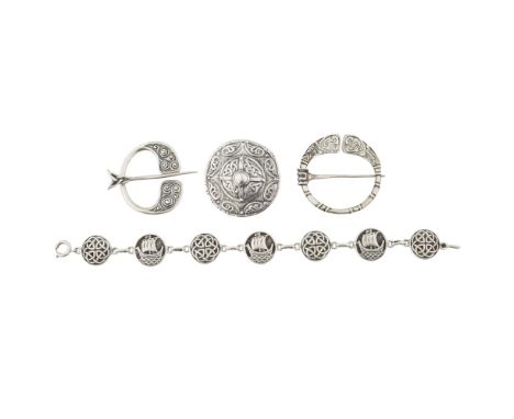 A group of Scottish 20th century jewellery to include;John Hart Iona, circa 1950, a bracelet composed of seven discs, alterna
