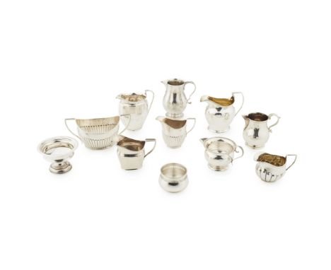 A collection of silverto include; a group of eight various small cream jugs, various dates and styles; a twin handled sugar b