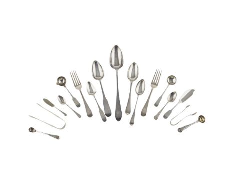 A collection of Georgian and other flatwareto include; Scottish late 18th century; a basting spoon; two table spoons; pair de