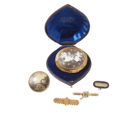 A collection of gem set jewelleryto include, a Victorian seed pearl and turquoise set bar brooch, modelled as a buckle; a 9ct