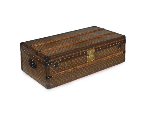 Louis Vuitton cabin trunklate 19th century/early 20th century, covered in LV monogram leather with dark brown embossed leathe