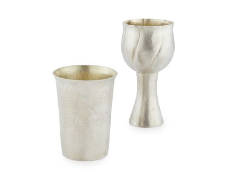 A modern tumbler, Patricia HamiltonLondon 1991, feature hallmarks to base, of tapered form, planished finish, slightly flared