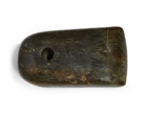 A polished mottled dark green jade axe from the Neolithic period, 12cm. longProvenance: Private Collection Oliver Hoare (1945