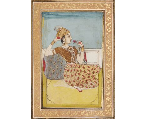 Portrait of a lady, Kishangarh, North India, early 19th century, opaque pigments on paper heightened with gold and silver, de