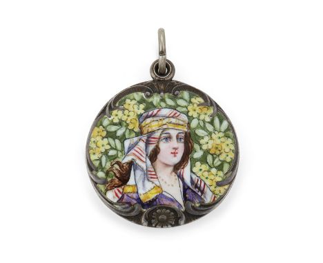 A Group of Important Works - To be sold Without ReserveAn Orientalist painted enamel silver locket, circa 1910, marked "Sterl