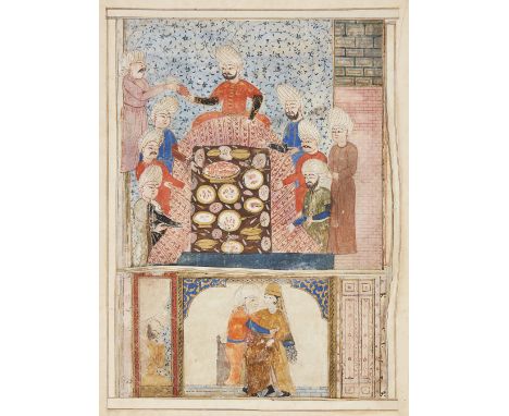 Two illustrations from a manuscript, Sultanate India, 15th century and later, opaque pigments and ink on paper heightened wit