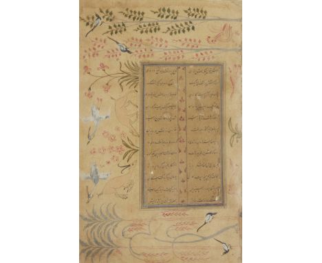 A double-sided folio with illuminated borders, probably India, 17th century, with 12ll. of black nasta'liq Persian arranged i