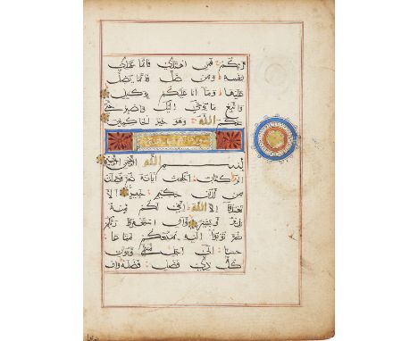 Two double-sided leaves from a Sultanate Qur'an, India, circa 1500, Arabic manuscript on paper, 2 leaves, with 15 lines of Bi