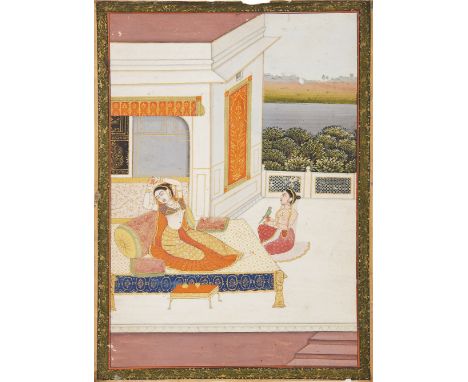 Two paintings from an album, A prince with his bride and musicians; and a courtesan and her attendant, Faizabad or Murshidaba