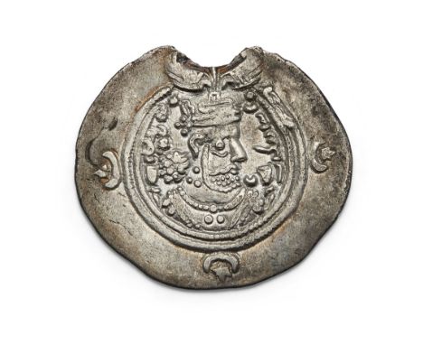 A Sasanian silver and gilt coin drachim of Khusru II, 591-62AD ,YEAR 36 / 626 AD, 4 grams approx. Provenance: Private UK coll