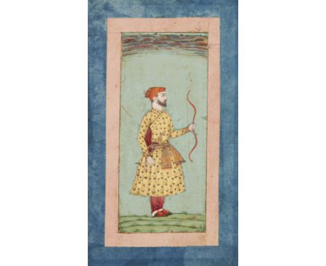 To be Sold without ReserveA Mughal portrait of a bearded nobleman with bow and arrow, India,18th century, opaque pigments on 