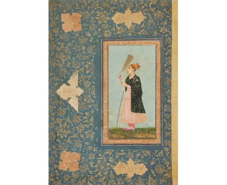 A portrait of Yogini, India, Mughal or Deccan, circa 1730, opaque pigments on paper heightened with gold, the yogini standing