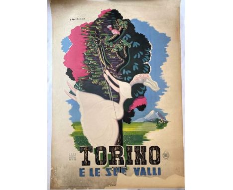 Alberto Campagnoli (Italian, 1905-1983). Torino, original travel poster, colour lithograph, [1951], 100.3cm by 69.5cm, linen-