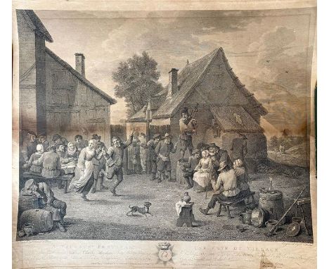 A collection of three large prints comprising: A Village Festival, engraved by Ernst Thelot after David Teniers, London: V. &