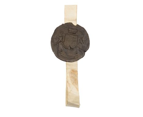Elizabeth I (1533-1603). Privy Seal, wax, vellum tags bearing indistinct manuscript signature, 92mm diameter