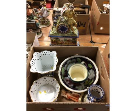 A box of assorted china, to include Royal Doulton etc. and a Capo Di Monte clock