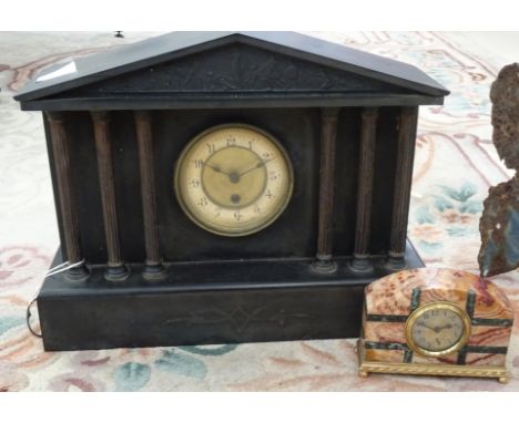 A slate mantel clock; together with a Deco-style mantel clock