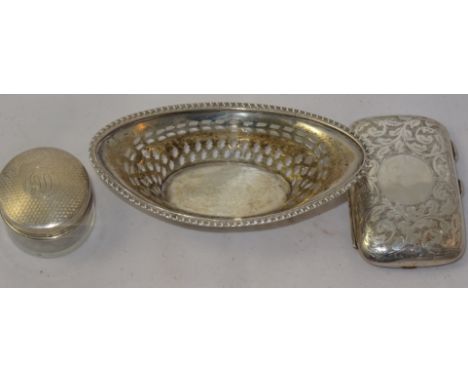 Three silver items to inc cigarette case