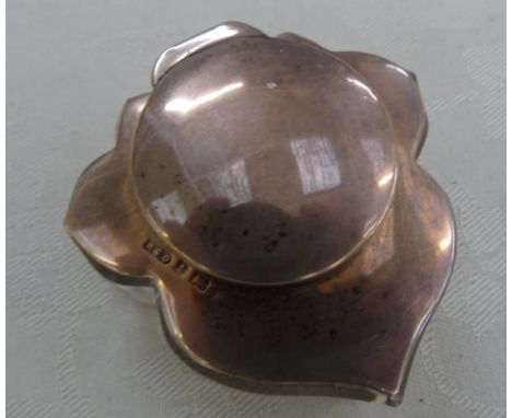 A HM silver & glass inkwell in the form of a leaf