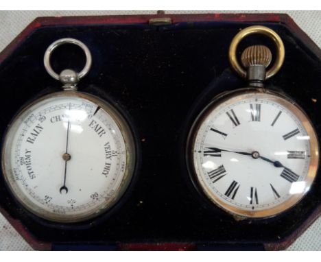 A cased pocket watch and barometer