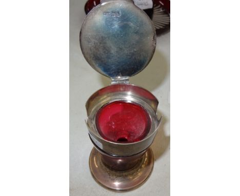 A HM silver mounted ruby glass inkwell by Waring & Gillow, London 1905